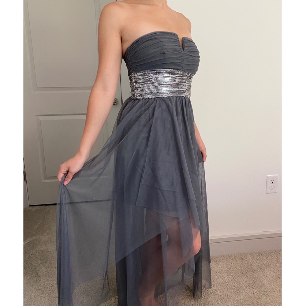Gray/silver high-low prom dress